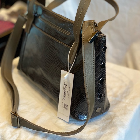 Hammitt Addie Medium Snake-Print Olivine Leather Tote Crossbody Bag - Picture 10 of 13